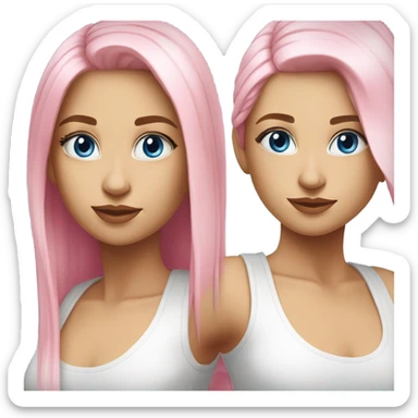 beautiful woman, long straight blonde hair, blue eyes, white tank top, pink hair highlights  sticker