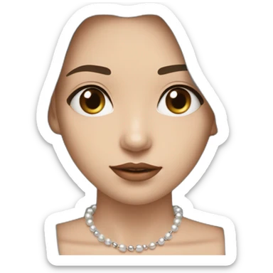 24 years old girl looking weary with white complexion and straight hair around armpit length with brown hair with silver and pearl chain necklace another layer of silver chain necklace sticker