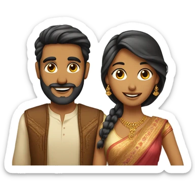 Indian couple - male has a beard, fair complexion, pretty smile ; female has gorgeous sharp features  sticker