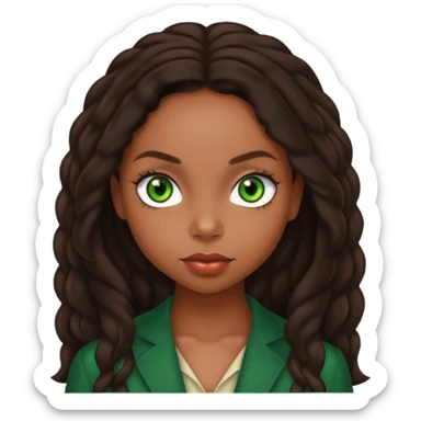 Logan Browning with dark brown long hair, green eyes sticker