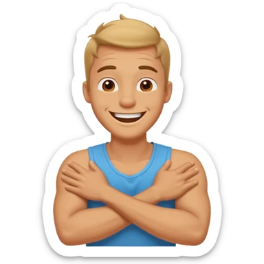 arms crossed holding neck laughing guy  sticker