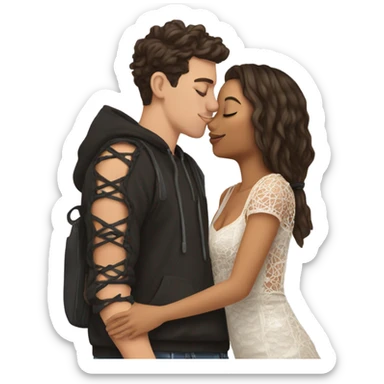 A girl wearing a Shakira lace up croc top and is kissing her boyfriend  sticker