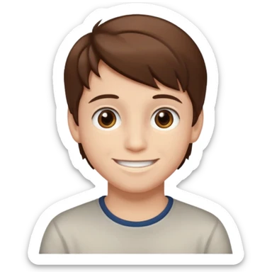 a smiling boy with brown hair and white skin with dark eyes  sticker