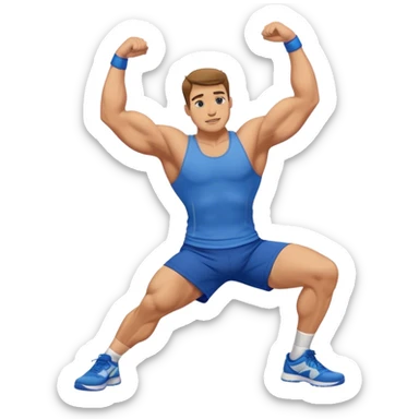 buff guy blue shorts stretching quadriceps sticker