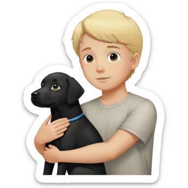 Blonde boy with black lab sticker
