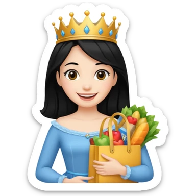 zadowlona czarnowłosa ksiezniczka z dlugimi wlosami jest zadowolona z zakupami sticker