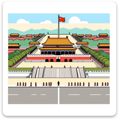 Tiananmen Square, Beijing, Chinese architecture, sunny day, travel illustration sticker