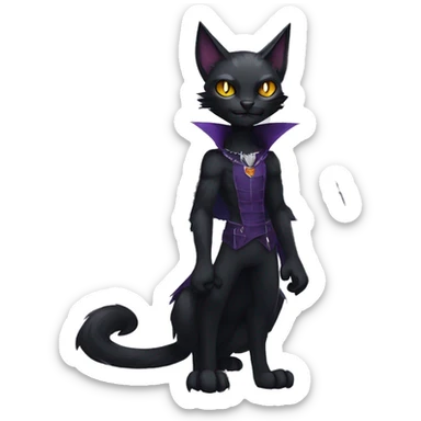  cool edgy fantasy dark-themed animal vampiric cat-hybrid Fakemon with fangs and bat-wing-ears with a collar full body sticker