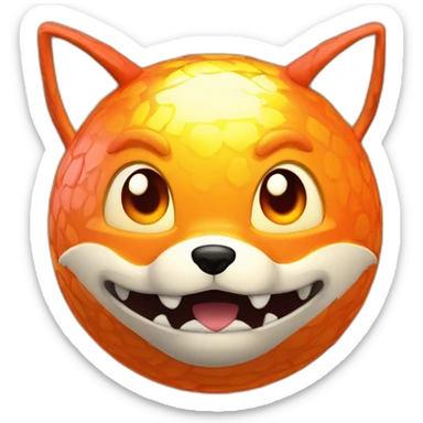 3d sphere with a cartoon courageous fire Fox skin texture with testy eyes sticker
