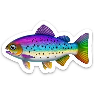 rainbow trout fish bright saturated purple blue green yellow white with scales and black speckles sticker
