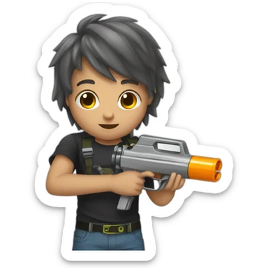 kid with metal water gun sticker