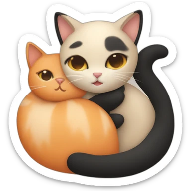one beige cat and one black and orange cuddling sticker