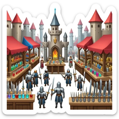 weapon market where we buy sword ,armor, potion  sticker