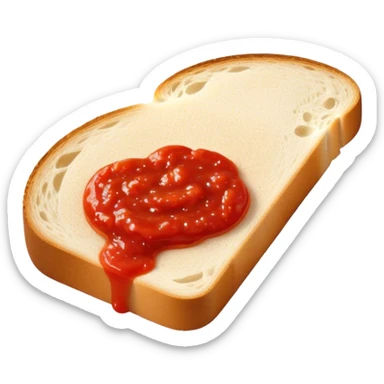 slice of bread with with a line small amount of tomatoe sauce on top sticker
