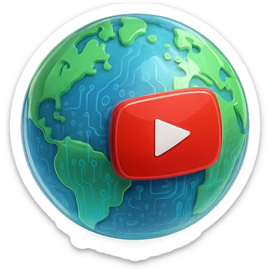globe with YouTube play button, glossy circuit style sticker