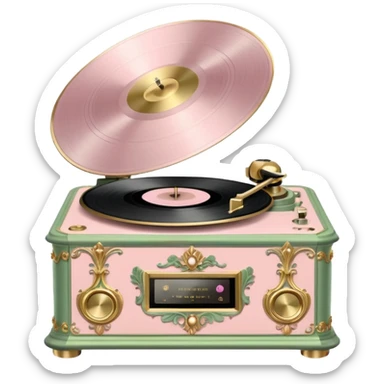Vintage rococo pale pink and sage vinyl player sticker