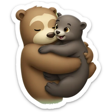 Bear hugging otter sticker