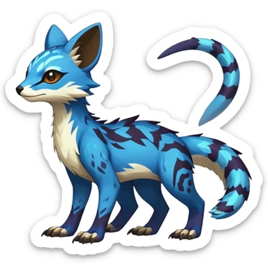 Rare realistic exotic edgy epic pretty beautiful handsome gorgeous aesthetic colorful vibrant Vernid-Trico-species-Fakemon-creature by LiLaiRa, 4 legs, 1 tail, random markings, (full body) sticker