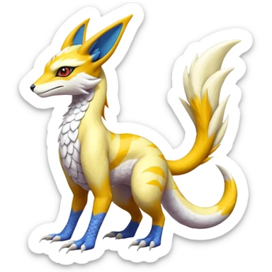 Colorful realistic flurry furry scaly Latias-Vernid-Lombax-Renamon-Zeraora-Bastet-Fakémon-hybrid-fusion-creature, full body sticker