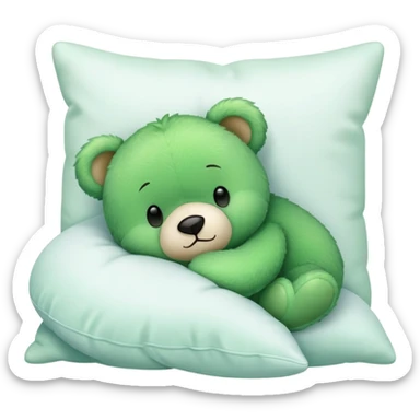 Cute Green teddy bear sleeping on a White pillow sticker
