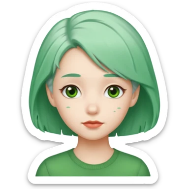 girl with green color hair clip, white hair. sticker