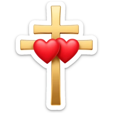 Two red  hearts around  a simple gold cross  sticker