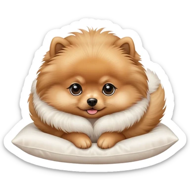 light brown baby pomeranian on white pillow sticker