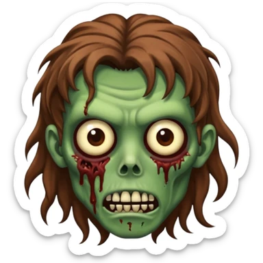 zombie com cabelo ondulado longo marrom e sem franja fofa sticker