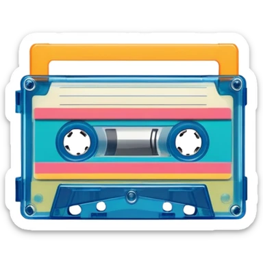 A colorful retro cassette tape with visible tape spools sticker