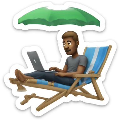 Man on deck chair with laptop on his knees sticker