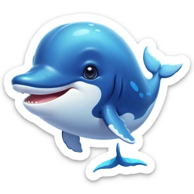 Cinematic Cute Humpback Whale Portrait Emoji, Head tilted playfully and inquisitively, featuring a softly rounded body with bright, sparkling eyes and an adorably expressive mouth, Simplified yet irresistibly adorable features, highly detailed, glowing with a warm, ocean-blue glow, high shine, affectionate and gentle, stylized with a touch of whimsical aquatic charm, soft glowing outline, capturing the essence of a friendly and endearing whale that seems as if it could sing its way into your heart! sticker