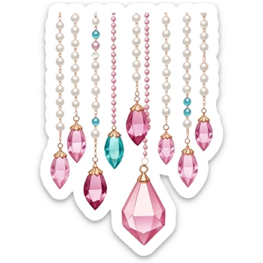 Rose-colored pastel glistening glossy sparkly shiny glittery hanging crystals pearls and beads and gemstones decorations sticker