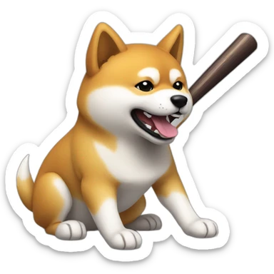 shiba inu hitting someone with a baseball bat, sitting sticker