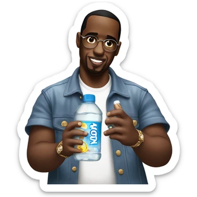 p diddy holding 30 bottles of baby oil sticker