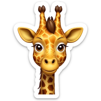 Cinematic Comical Giraffe Portrait Emoji, Head tilted dramatically with an exaggeratedly amused expression, featuring a striking, patterned Fur with playful patches and a long, quirky neck, wide, expressive eyes filled with playful disbelief, Simplified yet hilariously expressive features, highly detailed, glowing with a slightly sassy glow, high shine, dramatic yet playful, stylized with an air of cheeky mischief, bright and endearing, soft glowing outline, capturing the essence of a spirited and over-the-top giraffe, so meme-worthy it feels like it could tower its way into internet fame instantly! sticker