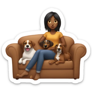 Brown girl being lazy on a sofa with three dogs next to her sticker