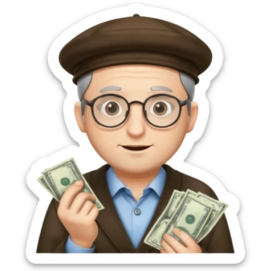 A jewish cunning man in glasses counting money sticker