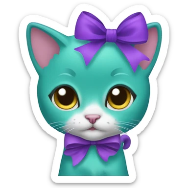 Teal kitten with a purple bow sticker