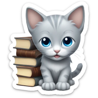 blue eyes grey kitten and books  sticker