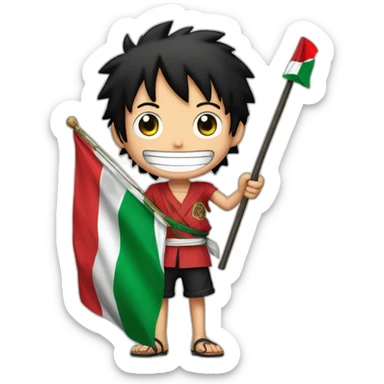 Luffy held onto his hand flag Palestine sticker