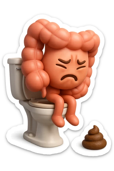 SU QUESTO STILE FAI UN EMOJI STILE IPHONE 3D DI UN INTESTINO CHE sta seduto sul wc e davanti ha una montagnetta di feci a palline stile emoji iphone, FAGLI UN ESPRESSIONE di dolore mentre si sforza E FALLO MOLTO REALISTICO IN 3D sticker