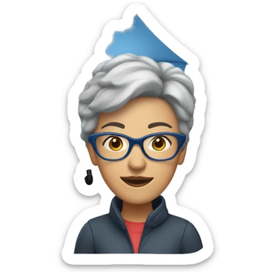 Woman with short gray hair and blue rimed glasses under umbrella sticker