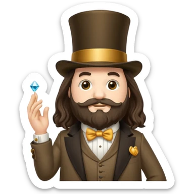 Hagrid dressed in a fancy suit with a top hat, monocle, and diamond rings, exuding wealth and confidence, emoji style sticker