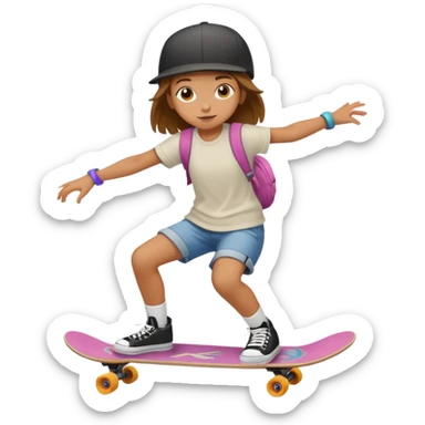 Une petite fille qui a un style de garçon manqué  sur un skateboard  sticker