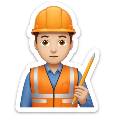 worker wearing orange west holding a ruler sticker