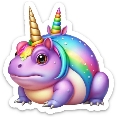 fat round rainbow toad with unicorn horn sticker