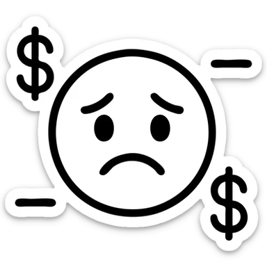 debt emoji icon of a sad face surrounded by dollar signs and minus symbols sticker