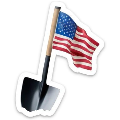 American Flag attached to one black shovel in the ground   sticker