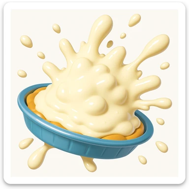 Recreate this cream pie splat with the same dynamic perspective and splash shape, but in the shiny, playful 3D emoji style sticker