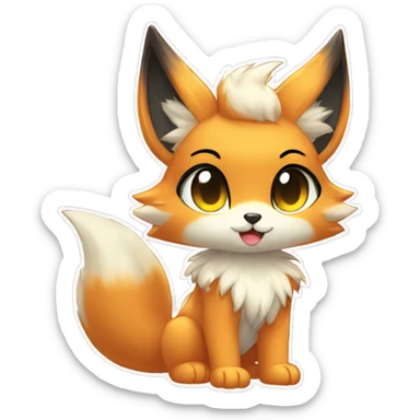 shiny anthro-sparkle-furry fur-sona kemono-style-chibi-style cat-fox-Fakémon-hybrid full body sticker